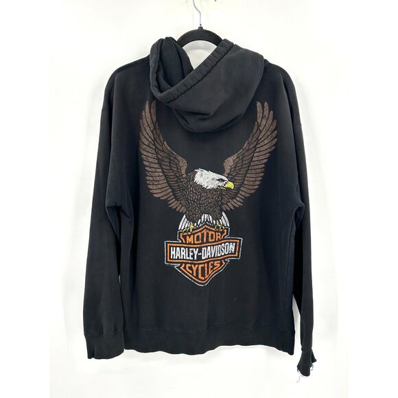 HARLEY DAVIDSON *Flawed* Black Palm Beach Eagle Graphic Hoodie Jacket Large - Picture 1 of 11